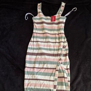 GUESS Striped Tank Midi Dress in Mint, Pink & Brown